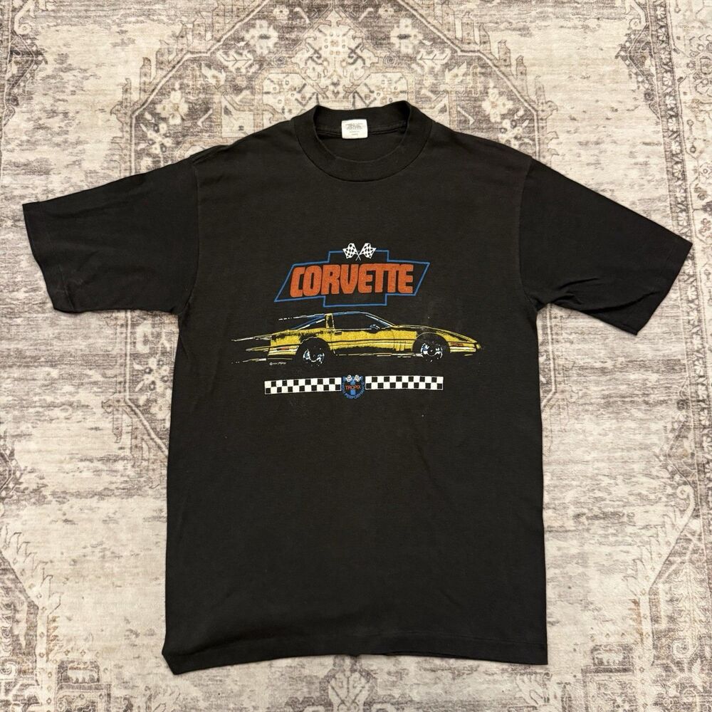 Vintage 1984 Corvette T Shirt Tropix Signal USA Black C4 Car Graphic Large
